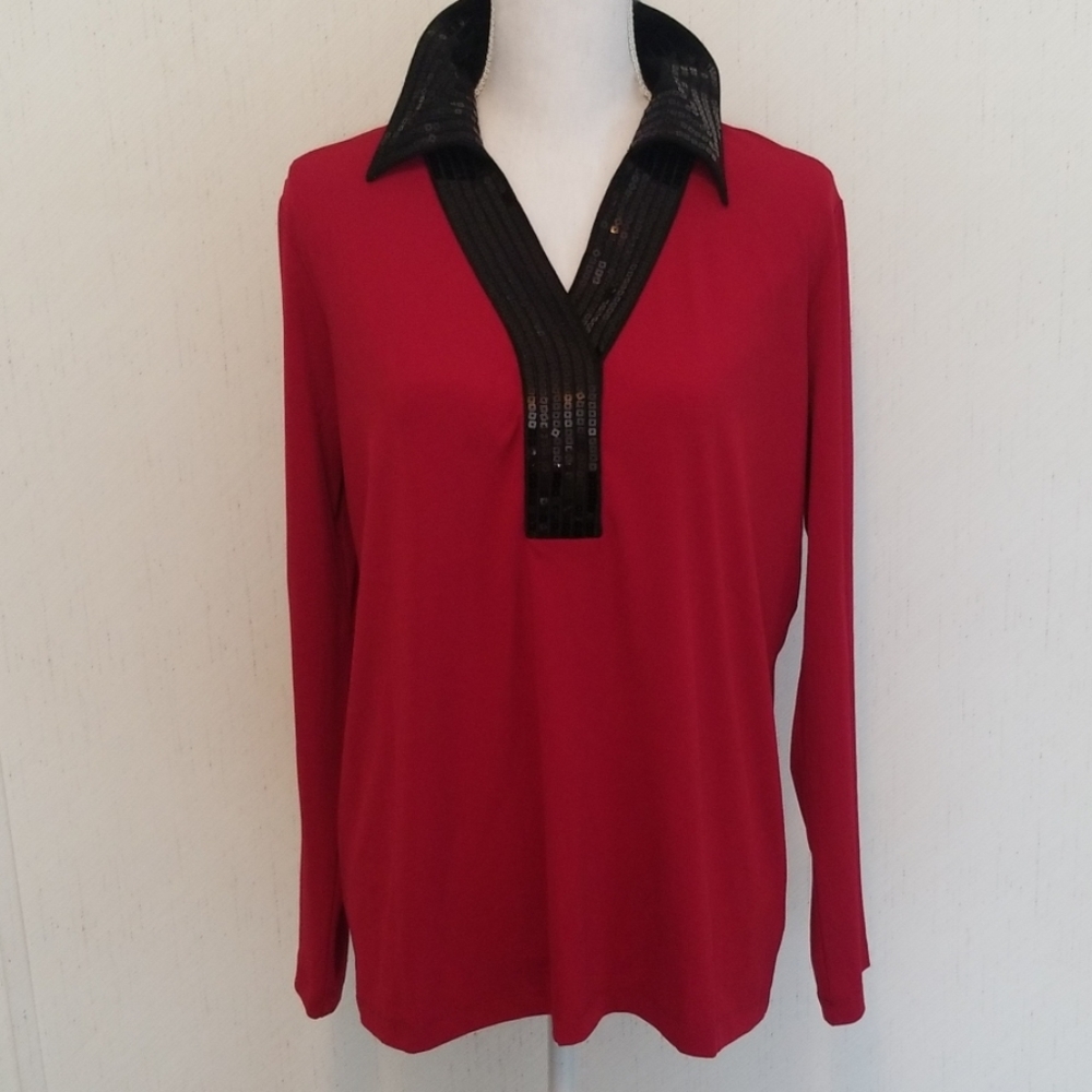 B26 - Bob Mackie dark red V neck with sequin neckline